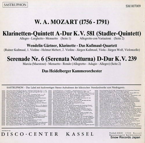 DAS HEIDELBERGER KAMMERORCHESTER mozart; klarinettenquintett / serenata notturna SM007009