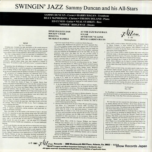 DUNCAN, SAMMY swingin' jazz J-84
