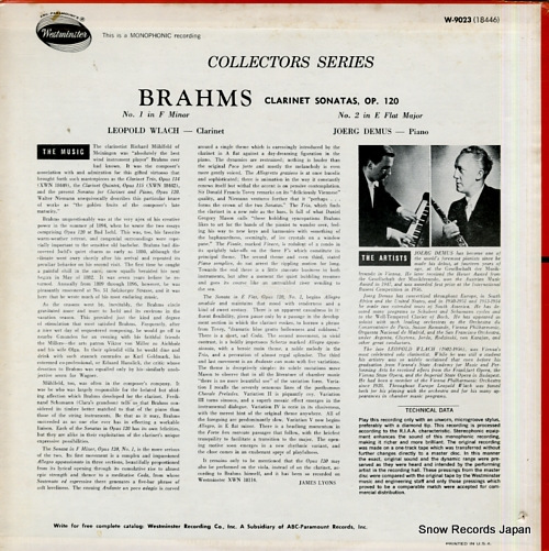 WLACH, LEOPOLD brahms; sonatas for clarinet and piano, op.120 W-9023