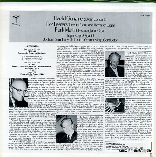 KRAPP, EDGAR harald genzmer; organ concerto TV-S34627