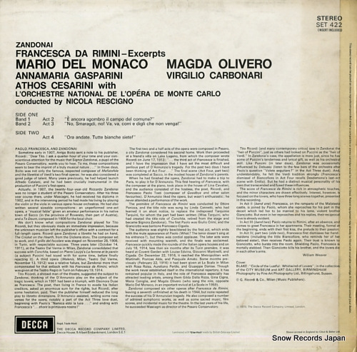 MONACO, MARIO DEL / MAGDA OLIVERO zandonai; francesca da rimini-excerpts SET422