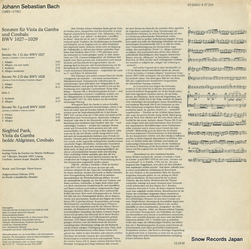 PARK, SIEGFRIED / ISOLDE AHLGRIMM bach; drei sonaten fur viola da gamba und cembalo 827216