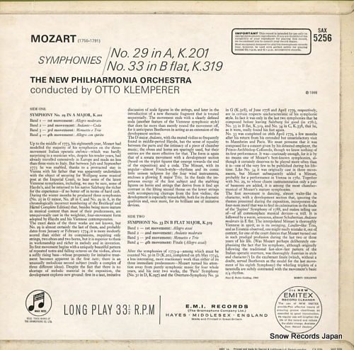 KLEMPERER, OTTO mozart; symphonies no.29/no.33 SAX5256