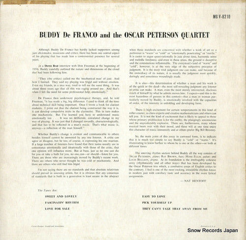 FRANCO, BUDDY DE, AND OSCAR PETERSON buddy de franco and the oscar peterson quartet MGV-8210