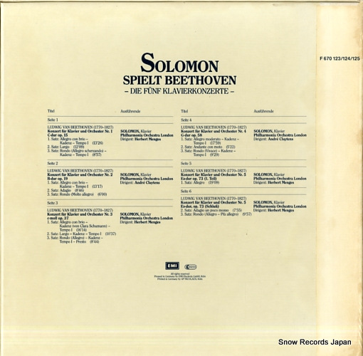 KLAVIER, SOLOMON beethoven; die funf klavierkonzerte F670123