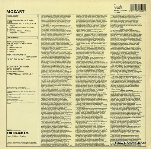 SHUMSKY, ERIC mozart; violin concerto no.3 in g EL2703551
