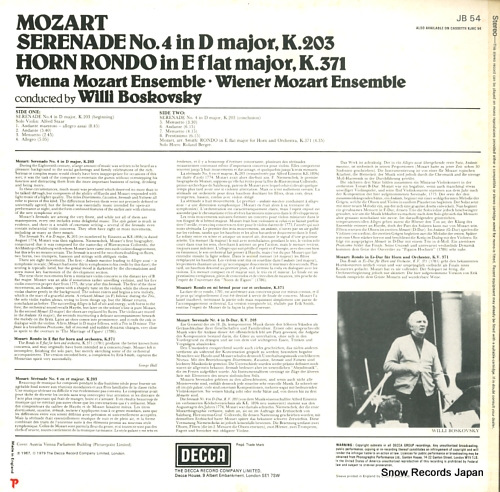 BOSKOVSKY, WILLI mozart; serenade no.4 in d major k.203 JB54