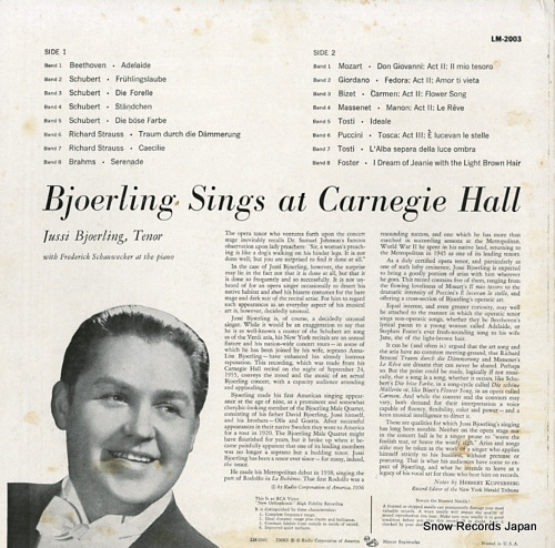 BJOERLING, JUSSI bjoerling sings at carnegie hall LM-2003