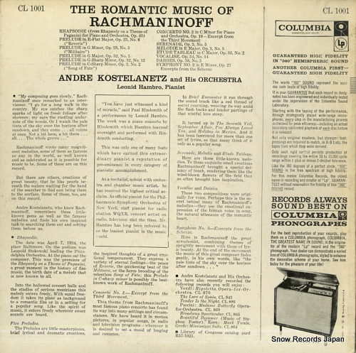 KOSTELANETZ, ANDRE the romantic music of rachmaninoff CL1001