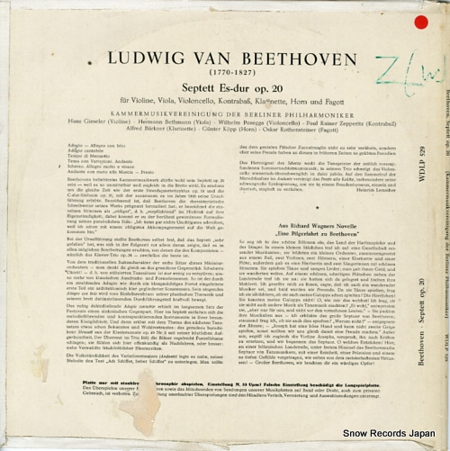 KAMMERMUSIKVEREINIGUNG DER BERLINER PHILHARMONIKER beethoven; septett es-dur op.20 WDLP529