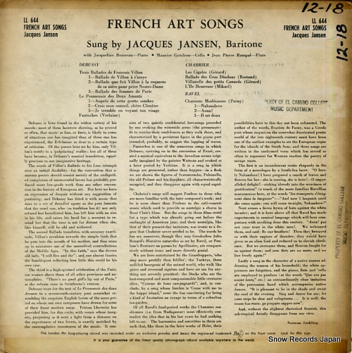 JANSEN, JACQUES french art songs LL644