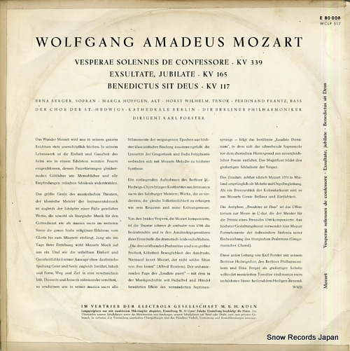 FORSTER, KARL mozart; vesperae solennes de confessore WCLP517