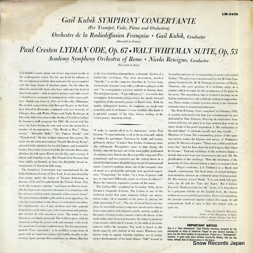 KUBIK, GAIL kubik; symphony concertante LM-2426