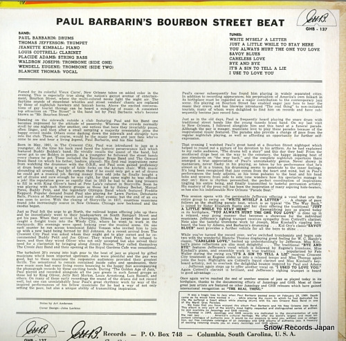 BARBARIN, PAUL paul barbarin's bourbon street beat GHB-137