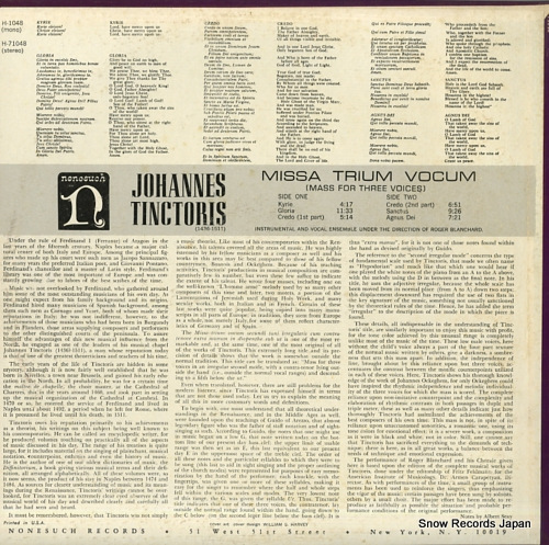 BLANCHARD, ROGER tinctoris; missa trium vocum H-71048