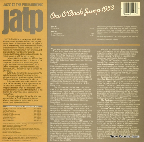 BROWN, RAY / BEN WEBSTER / OSCAR PETERSON jazz at the philharmonic one o'clock jump 1953 8151531