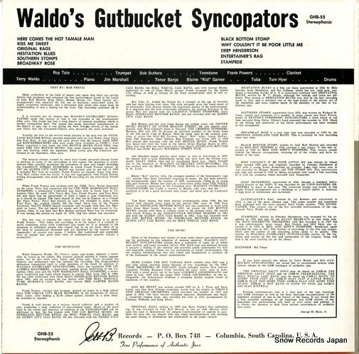 WALDO'S GUTBUCKET SYNCOPATORS hot jaz vol.one GHB-55