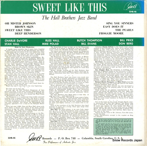 THE HALL BROTHERS JAZZ BAND sweet like this GHB-46