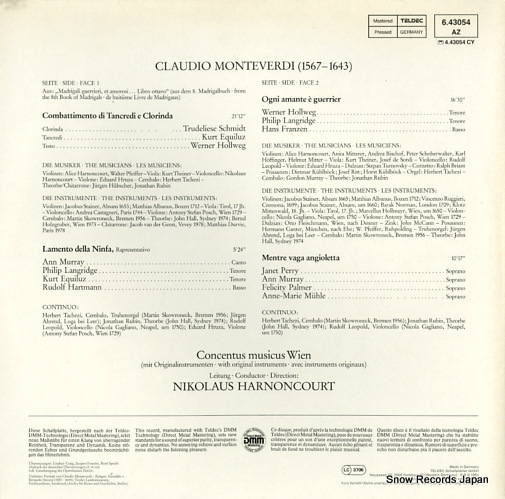 HARNONCOURT, NIKOLAUS monteverdi; il combattimento/lamento della ninfa/madrigali 6.43054