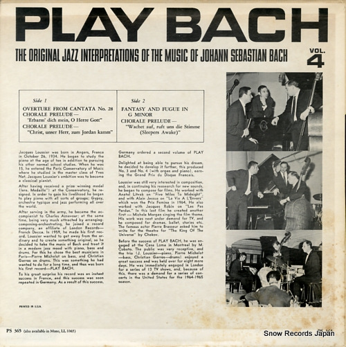 LOUSSIER, JACQUES play bach vol.4 PS365