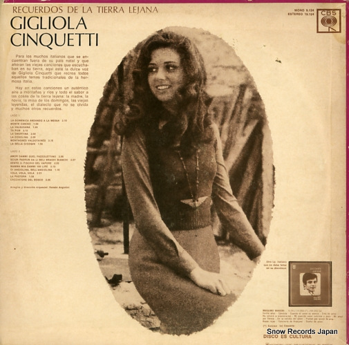 CINQUETTI, GIGLIOLA recuerdos de la tierra lejana CBS19124