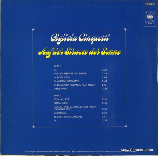 CINQUETTI, GIGLIOLA auf der strasse der sonne CBS80238