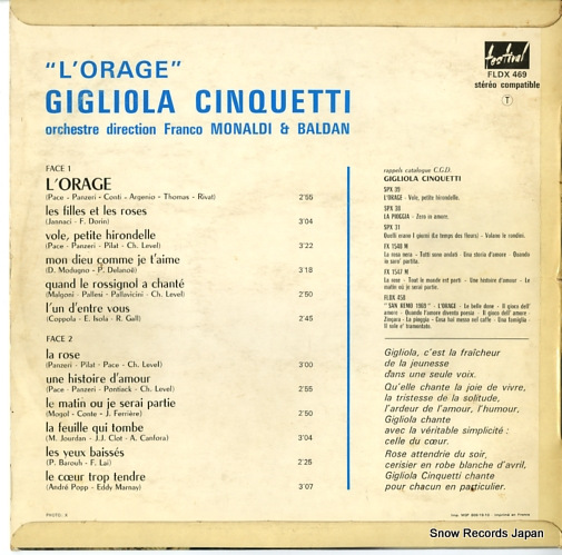 CINQUETTI, GIGLIOLA l' orage FLDX469