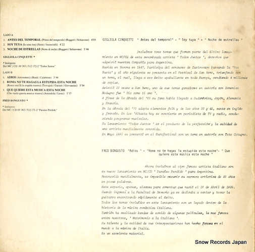 CINQUETTI, GIGLIOLA / FRED BONGUSTO lp para difusion POLYGRAM000614