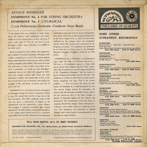 BAUDO, SERGE honegger; symphonies no.2 and no.3 SUA10143