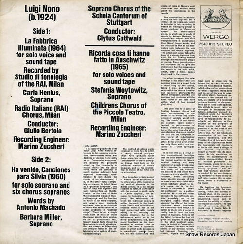 BERTOLA, GIULIO nono; la fabbrica illiminata (1964) 2549012