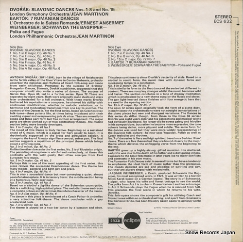 MARTINON, JEAN / ERNEST ANSERMET dvorak; slavonic dances ECS632