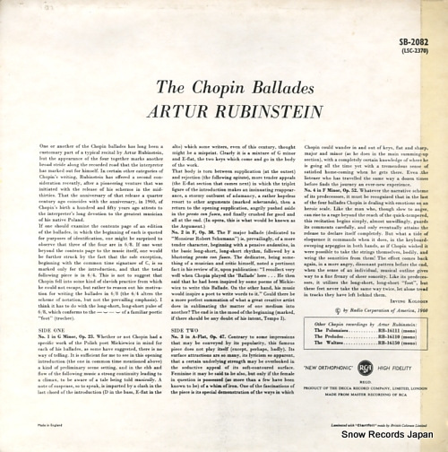RUBINSTEIN, ARTUR the chopin ballades SB-2082