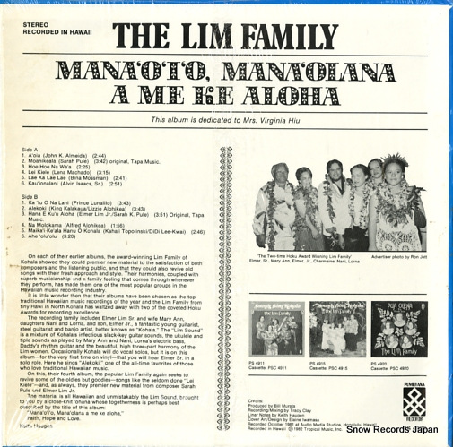 LIM FAMILY, THE mana'o'i'o, mana'olana a me ke aloha PS4923