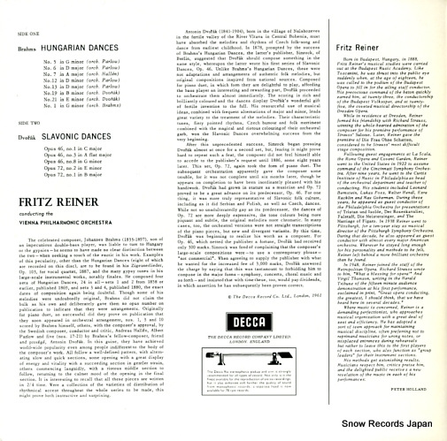 REINER, FRITZ brahms; hungarian dances SXL2249