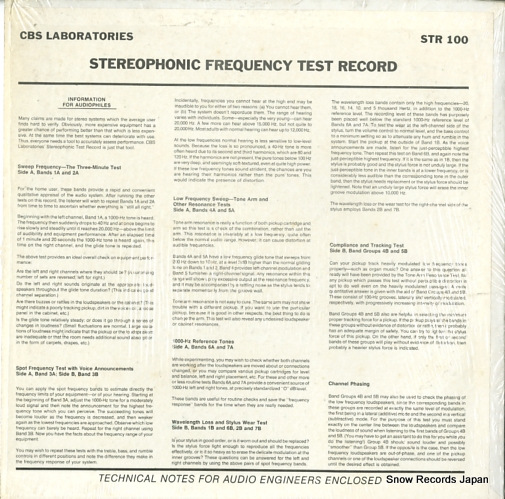 CBS LABORATORIES tehnical series professional test record STR100