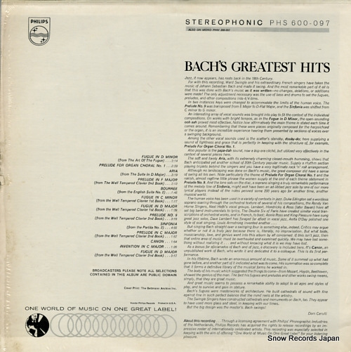 SWINGLE SINGERS, THE bach's greatetst hits PHS600-097