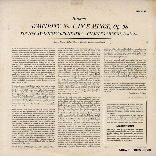 롦ߥ󥷥 brahms; symphony no.4 LSC-2297