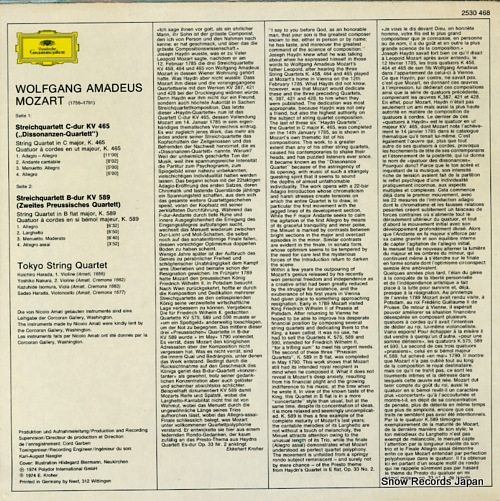 TOKYO STRING QUARTET mozart; string quartets c-dur & b-dur 2530468