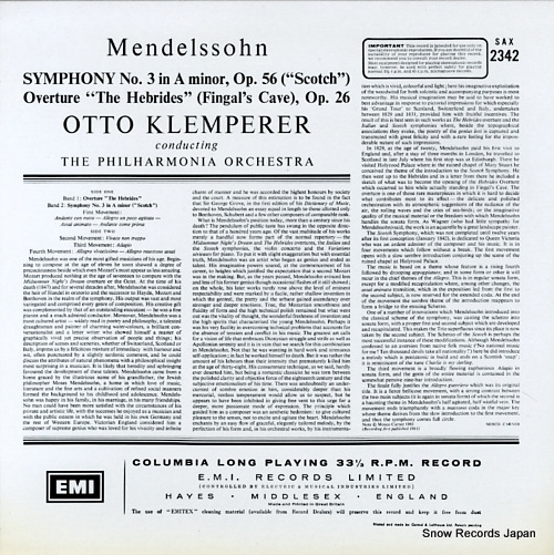 KLEMPERER, OTTO mendelssohn; symphony no.3 