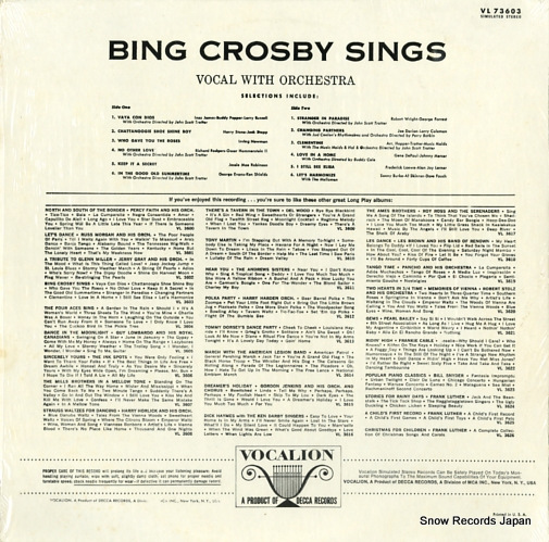 CROSBY, BING bing crosby sings VL73603