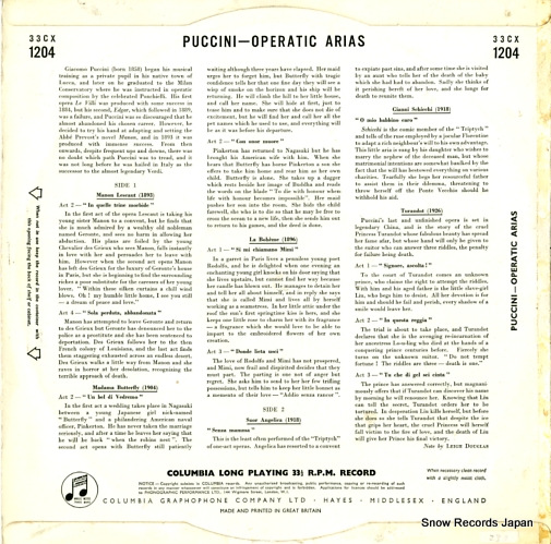 CALLAS, MARIA sings operatic arias by puccini 33CX1204