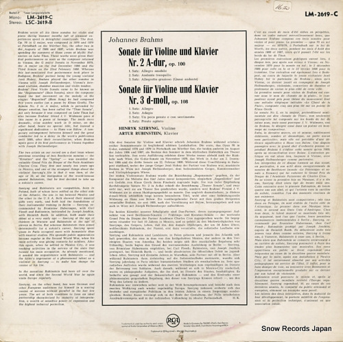 SZERYNG, HENRYK brahms; violin sonatas no.2 & 3 LM-2619-C