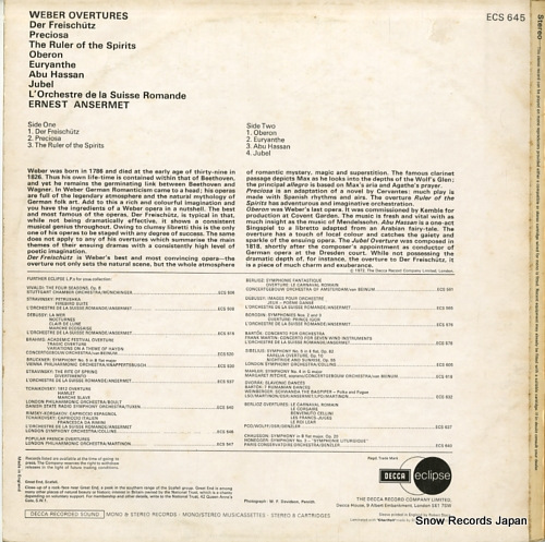 ANSERMET, ERNEST weber overtures ECS645