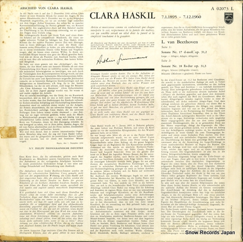 HASKIL, CLARA beethoven; sonate d-moll op. 31,2 - sonate es-dur op.31,3 A02073L