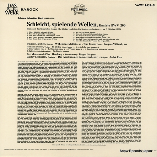 LEONHARDT, GUSTAV bach; schleicht, spielende wellen kantate 206 SAWT9425-B