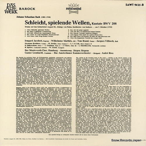 LEONHARDT, GUSTAV bach; schleicht, spielende wellen kantate 206 SAWT9425-B