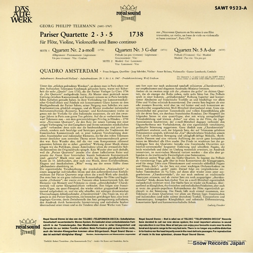 QUADRO AMSTERDAM telemann; paris quartets nos.2.3.5 SAWT9523-A