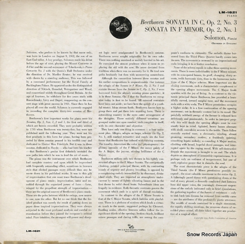 SOLOMON beethoven; sonatas, op.2 no.1 & no.3 LM-1821