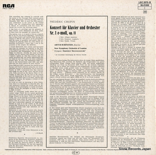 RUBINSTEIN, ARTUR chopin; concerto no.1 LSC2575-B
