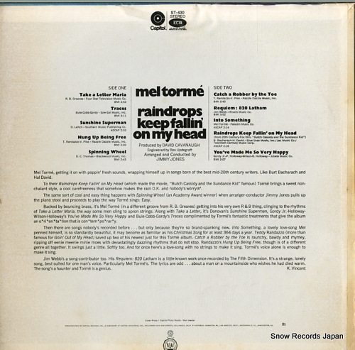 TORME, MEL raindrops keep fallin' on my head ST-430